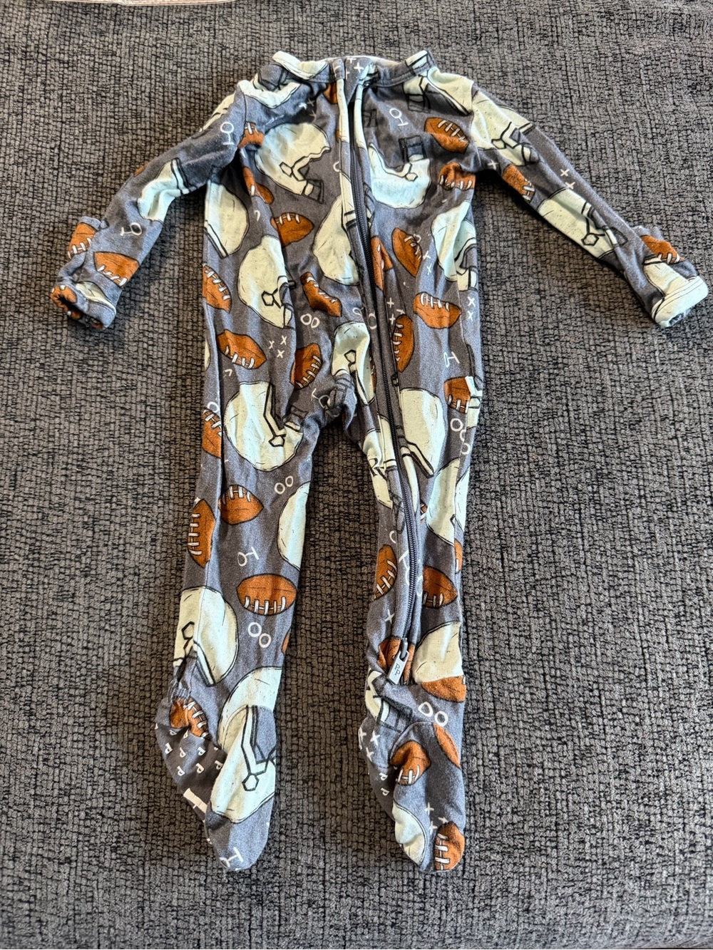Posh Peanut Gray Football Print Footed One-Piece